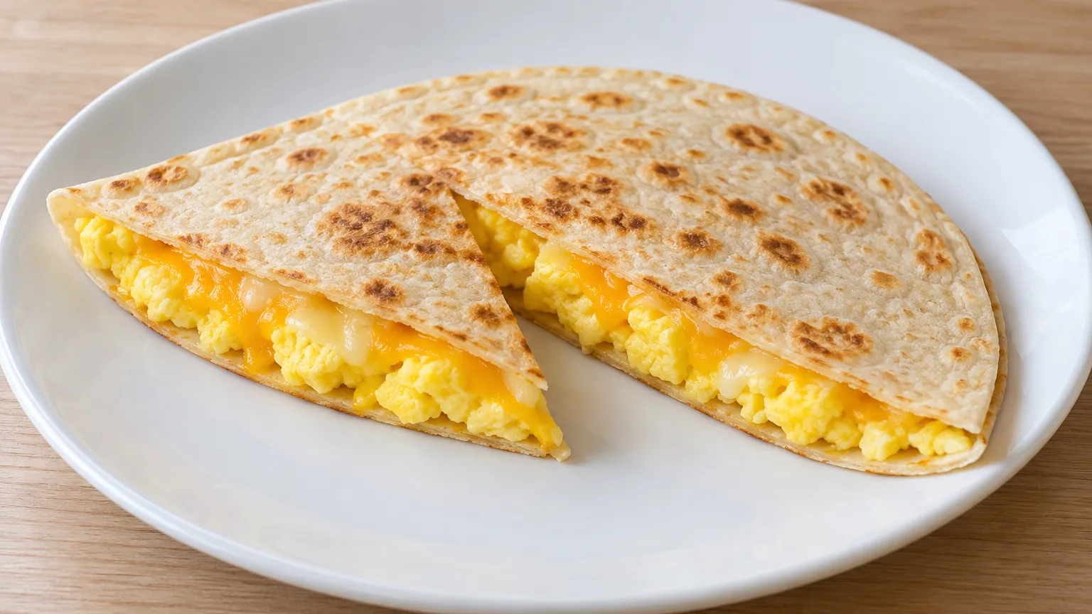 Crisped egg and cheese breakfast wrap prepared for serving — illustrative image